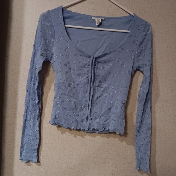 Y2k Full Tilt Light Blue Floral Blouse Sz S - Picture 4 of 5